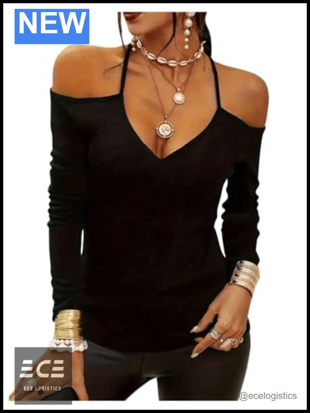 Women's Cold Shoulder T-Shirt Long Sleeve Slim Fit V-Neck Casual Top